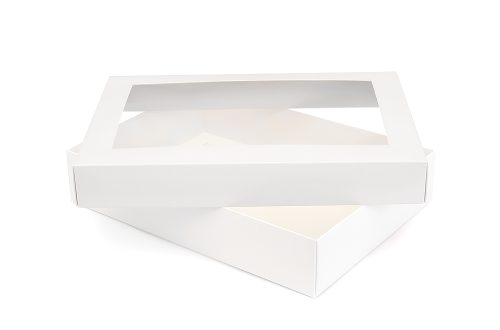 otwarte białe dwuczęściowe pudełko na ciasteczka z okienkiem